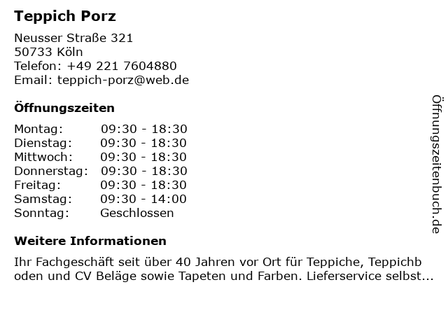 Teppich Porz in Köln: Adresse und Öffnungszeiten