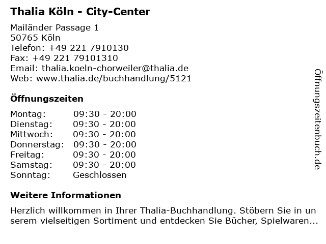 Thalia Köln - City-Center in Köln: Adresse und Öffnungszeiten