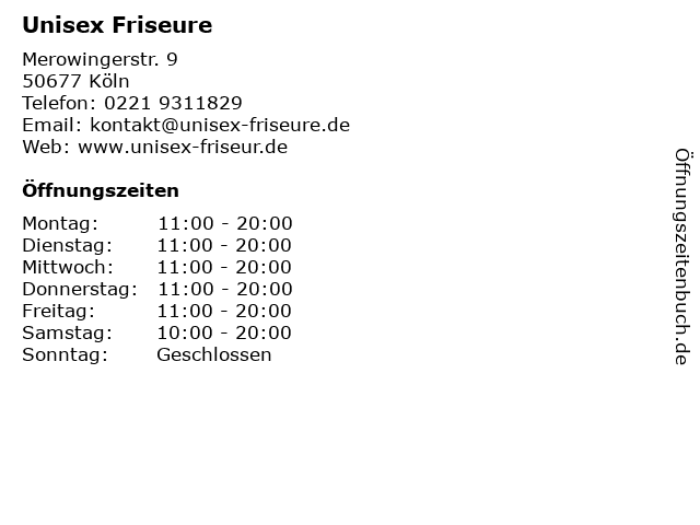 Unisex Friseure in Köln: Adresse und Öffnungszeiten
