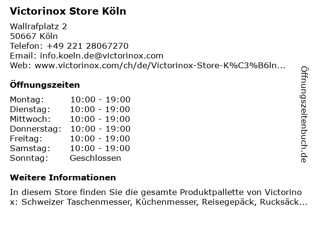 Victorinox Brand Store Köln in Köln: Adresse und Öffnungszeiten