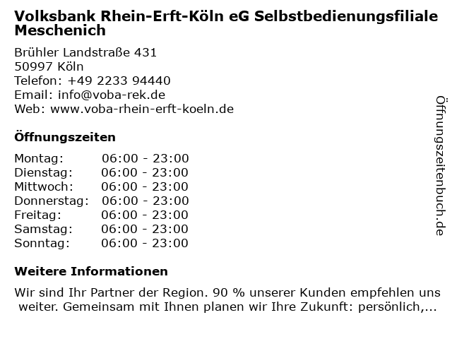 ᐅ Offnungszeiten Volksbank Rhein Erft Koln Eg Sb Bereich
