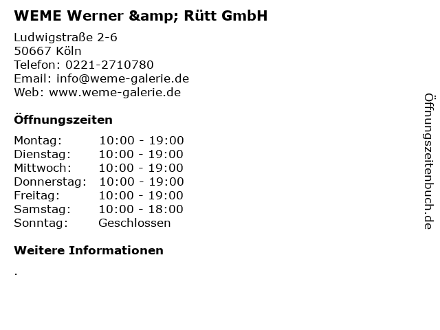 WEME Werner & Rütt GmbH in Köln: Adresse und Öffnungszeiten