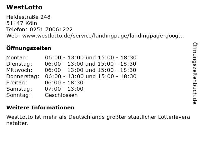 WestLotto in Köln: Adresse und Öffnungszeiten