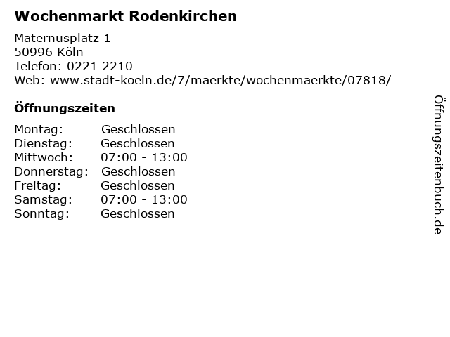 Wochenmarkt Rodenkirchen in Köln: Adresse und Öffnungszeiten
