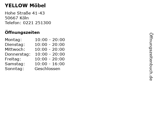 YELLOW Möbel in Köln: Adresse und Öffnungszeiten