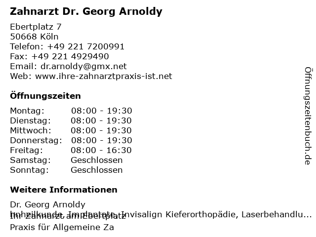 Zahnarzt Dr. Georg Arnoldy in Köln: Adresse und Öffnungszeiten