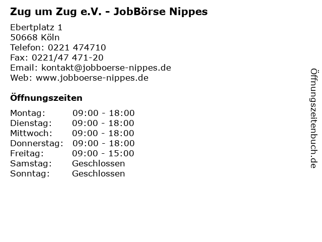 Zug um Zug e.V. - JobBörse Nippes in Köln: Adresse und Öffnungszeiten