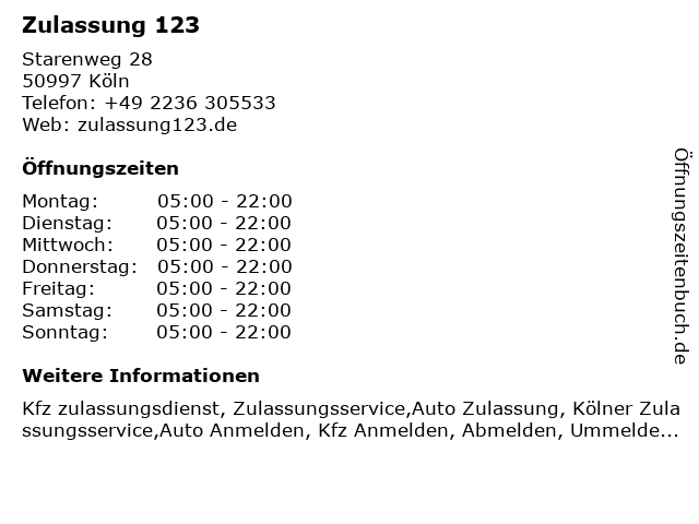 Zulassung 123 in Köln: Adresse und Öffnungszeiten