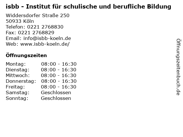 isbb - Institut für schulische und berufliche Bildung in Köln: Adresse und Öffnungszeiten