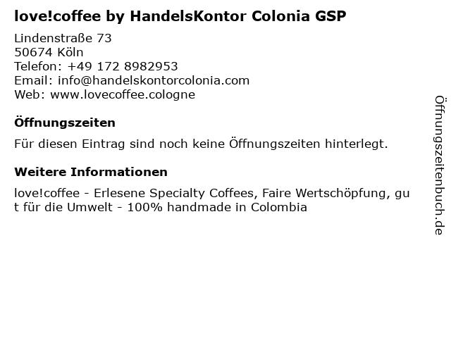 love!coffee by HandelsKontor Colonia GSP in Köln: Adresse und Öffnungszeiten