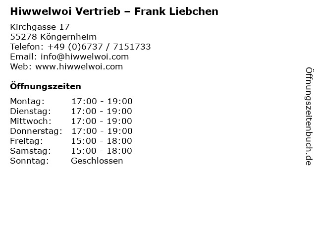 Hiwwelwoi Vertrieb – Frank Liebchen in Köngernheim: Adresse und Öffnungszeiten