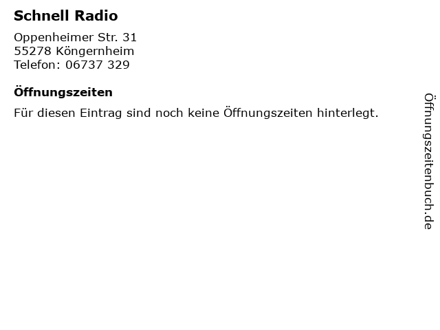 Schnell Radio in Köngernheim: Adresse und Öffnungszeiten