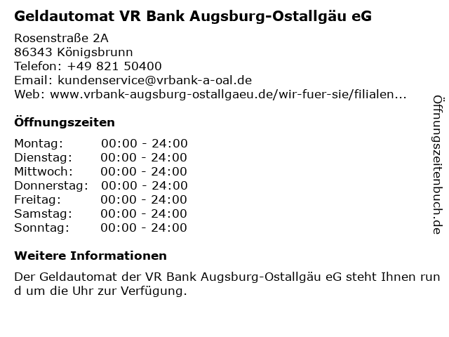 Geldautomat VR Bank Augsburg-Ostallgäu eG in Königsbrunn: Adresse und Öffnungszeiten