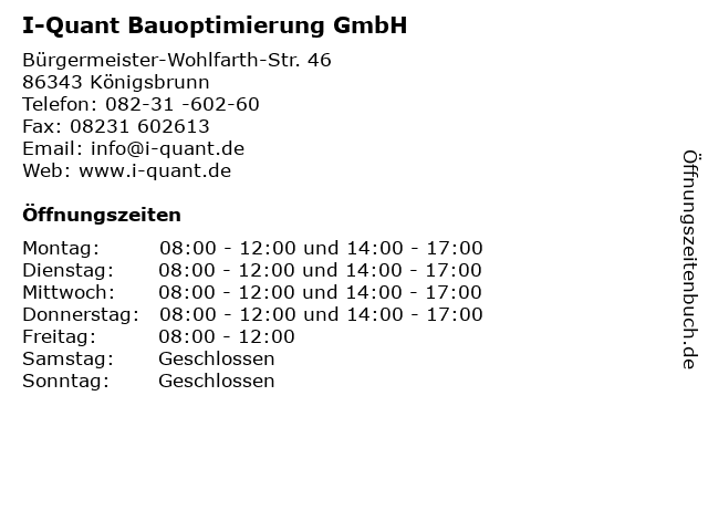 I-Quant Bauoptimierung GmbH in Königsbrunn: Adresse und Öffnungszeiten