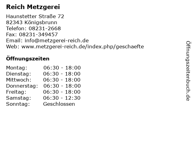 Reich Metzgerei in Königsbrunn: Adresse und Öffnungszeiten