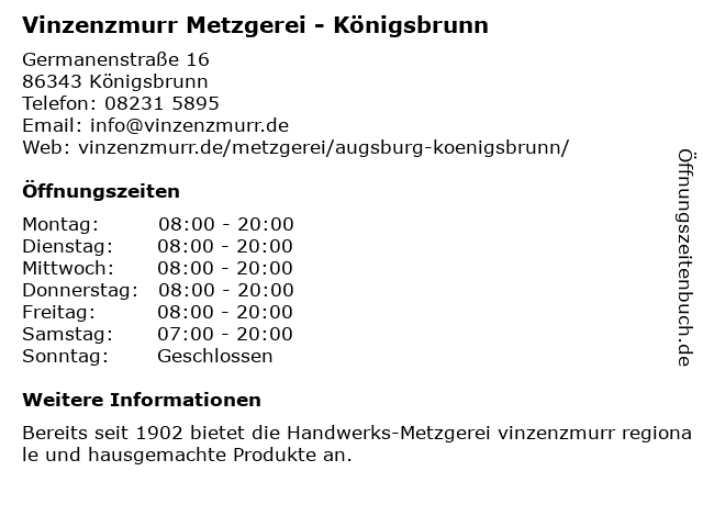 Vinzenzmurr Metzgerei - Königsbrunn in Königsbrunn: Adresse und Öffnungszeiten