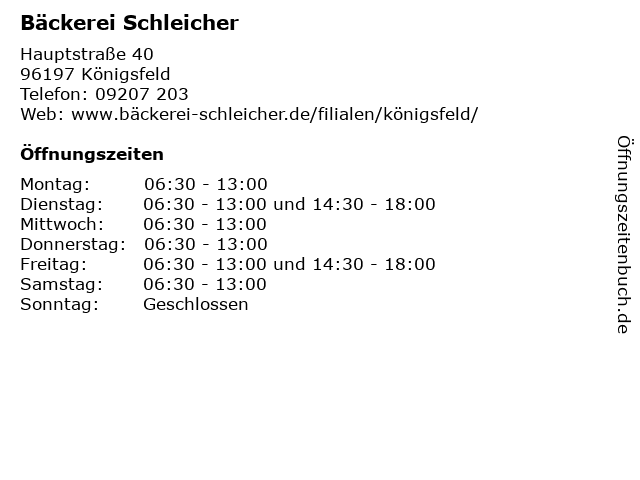 Bäckerei Schleicher in Königsfeld: Adresse und Öffnungszeiten