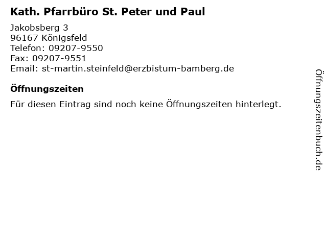 Kath. Pfarrbüro St. Peter und Paul in Königsfeld: Adresse und Öffnungszeiten