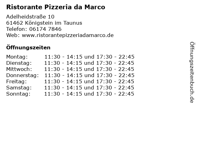 Ristorante Pizzeria da Marco in Königstein im Taunus: Adresse und Öffnungszeiten