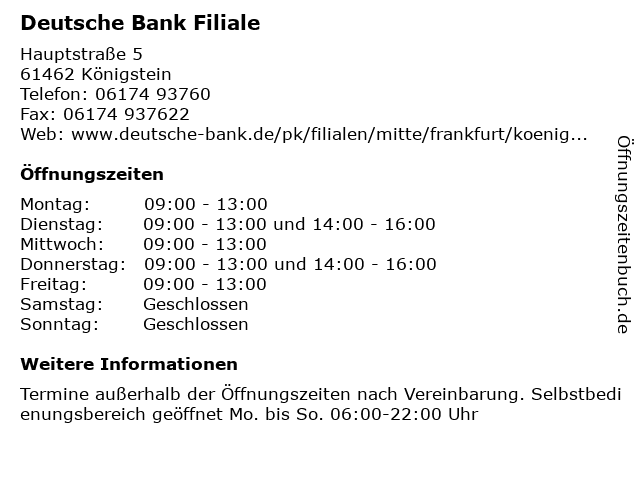ᐅ Offnungszeiten Deutsche Bank Filiale Hauptstrasse 5 In