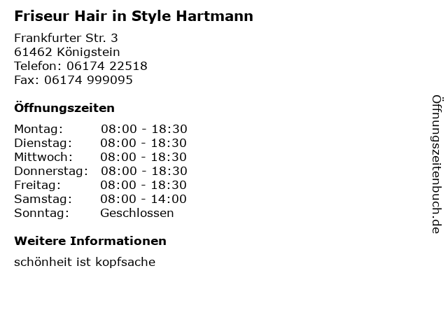 Friseur Hair in Style Hartmann in Königstein: Adresse und Öffnungszeiten