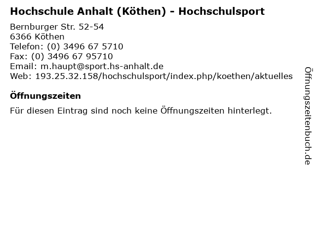 Hochschule Anhalt (Köthen) - Hochschulsport in Köthen: Adresse und Öffnungszeiten