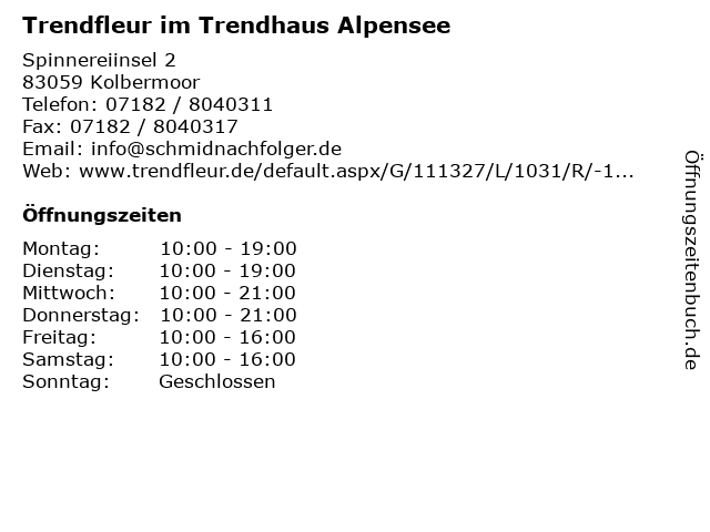 Trendfleur im Trendhaus Alpensee in Kolbermoor: Adresse und Öffnungszeiten