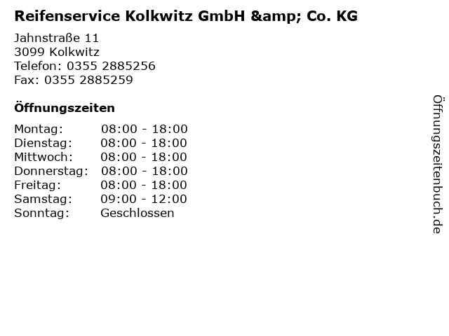 Reifenservice Kolkwitz GmbH & Co. KG in Kolkwitz: Adresse und Öffnungszeiten