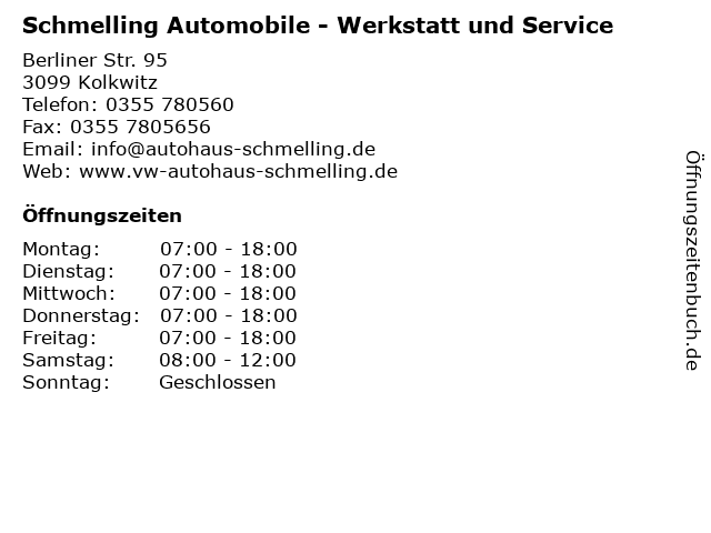 Schmelling Automobile - Werkstatt und Service in Kolkwitz: Adresse und Öffnungszeiten