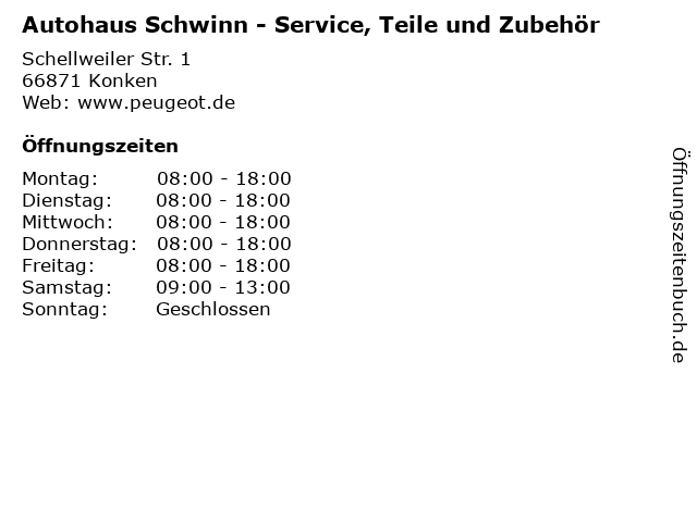 Autohaus Schwinn - Service, Teile und Zubehör in Konken: Adresse und Öffnungszeiten