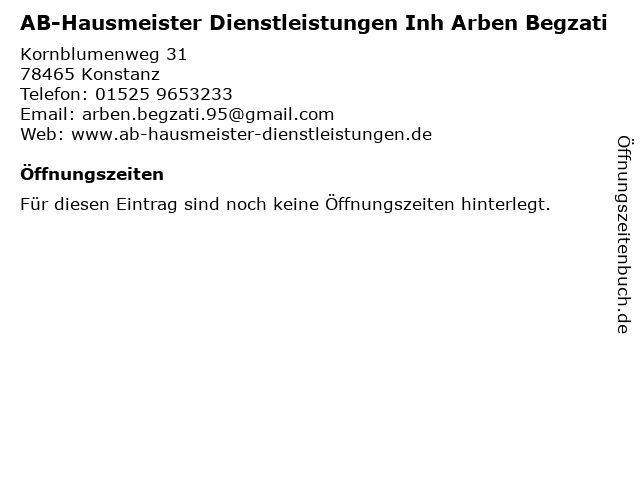 AB-Hausmeister Dienstleistungen Inh Arben Begzati in Konstanz: Adresse und Öffnungszeiten