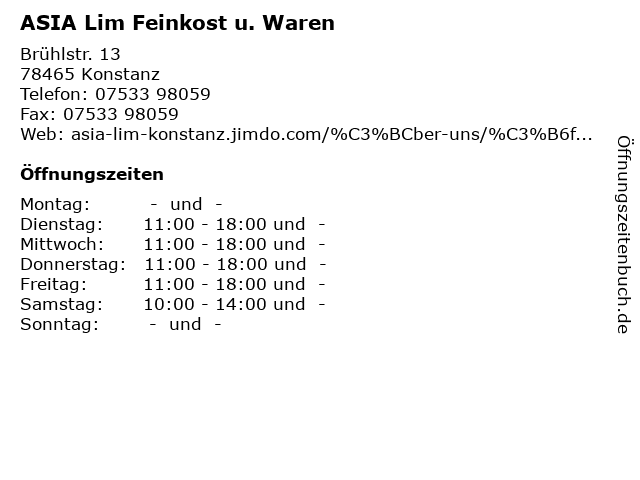 ASIA Lim Feinkost u. Waren in Konstanz: Adresse und Öffnungszeiten