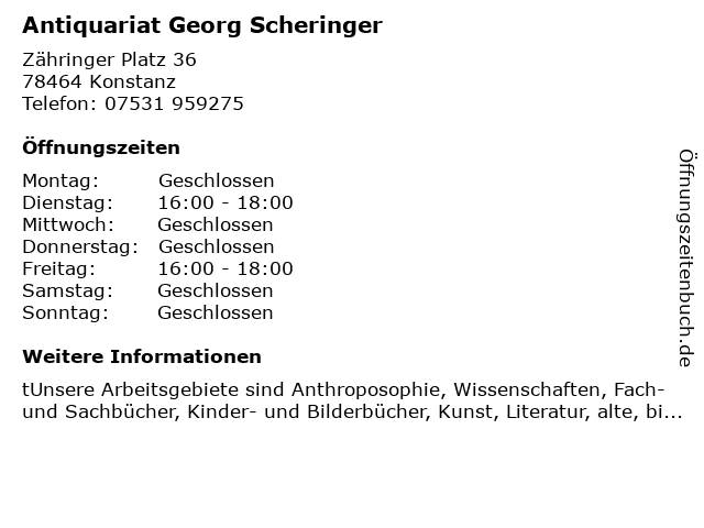 Antiquariat Georg Scheringer in Konstanz: Adresse und Öffnungszeiten