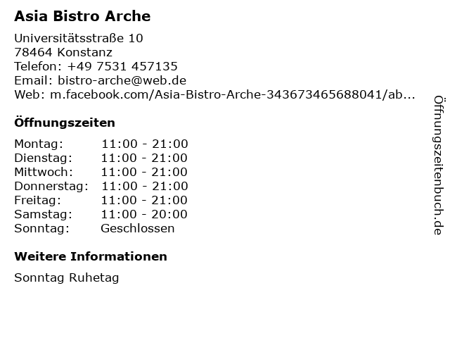 Asia Bistro Arche in Konstanz: Adresse und Öffnungszeiten