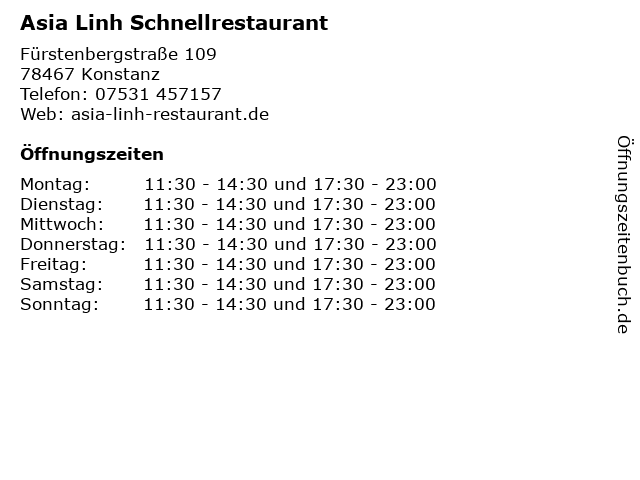 Asia Linh Schnellrestaurant in Konstanz: Adresse und Öffnungszeiten