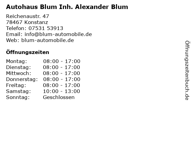 Autohaus Blum Inh. Alexander Blum in Konstanz: Adresse und Öffnungszeiten