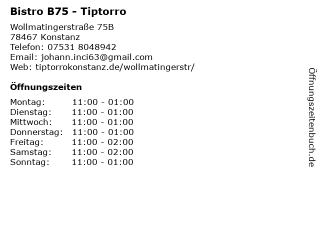 Bistro B75 - Tiptorro in Konstanz: Adresse und Öffnungszeiten