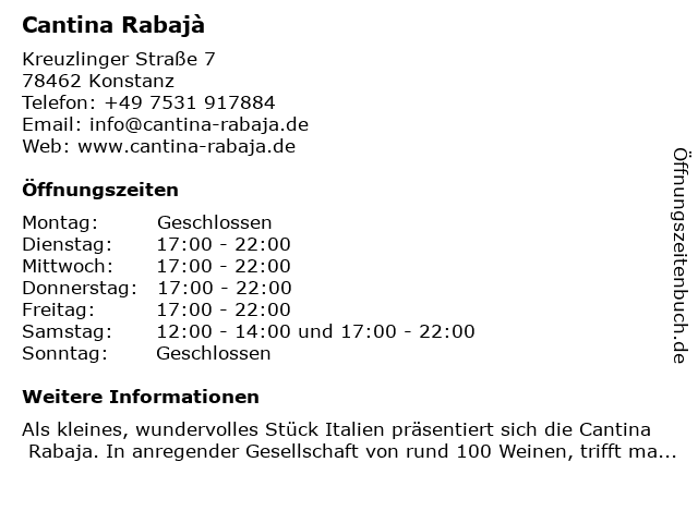 Cantina Rabajà in Konstanz: Adresse und Öffnungszeiten