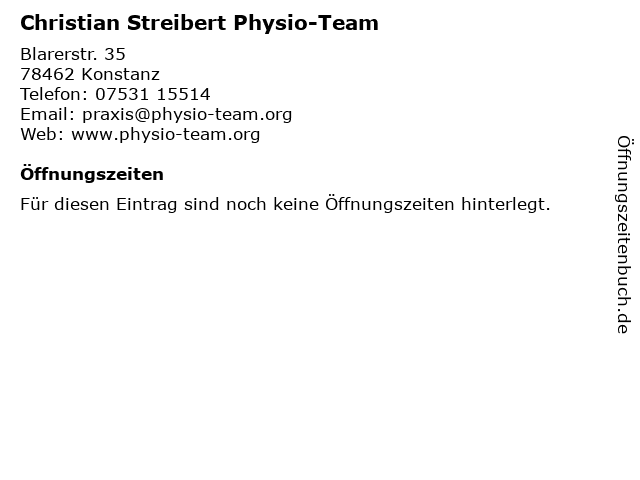 Christian Streibert Physio-Team in Konstanz: Adresse und Öffnungszeiten