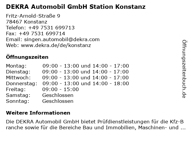 DEKRA Automobil GmbH Station Konstanz in Konstanz: Adresse und Öffnungszeiten