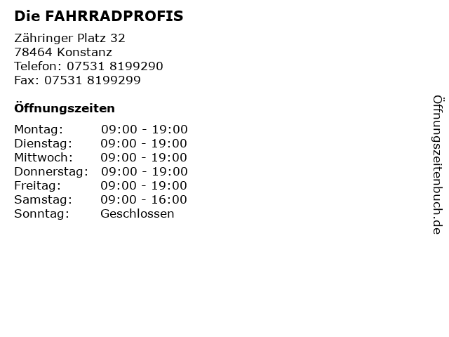 ᐅ Öffnungszeiten „Die FAHRRADPROFIS“ Zähringer Platz 32