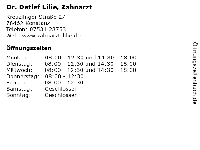 Dr. Detlef Lilie, Zahnarzt in Konstanz: Adresse und Öffnungszeiten