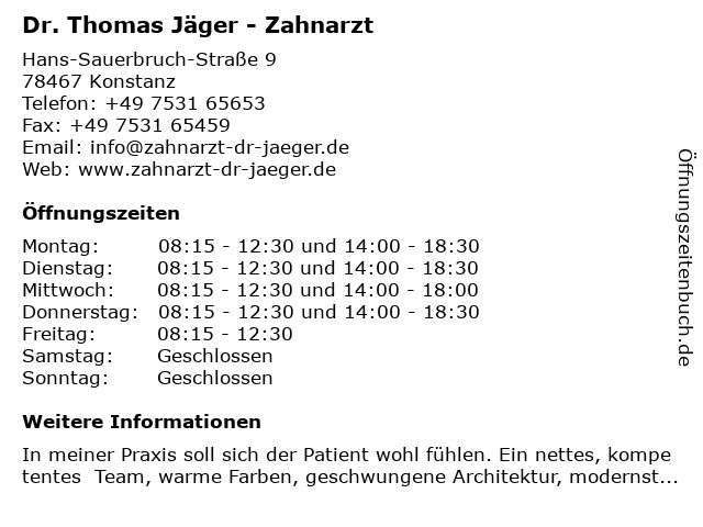 Dr. Thomas Jäger - Zahnarzt in Konstanz: Adresse und Öffnungszeiten