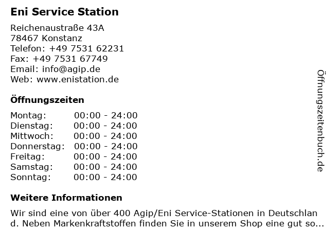 Eni Service Station in Konstanz: Adresse und Öffnungszeiten