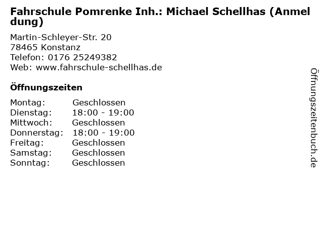 Fahrschule Pomrenke Inh.: Michael Schellhas (Anmeldung) in Konstanz: Adresse und Öffnungszeiten