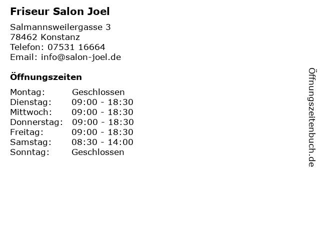 Friseur Salon Joel in Konstanz: Adresse und Öffnungszeiten