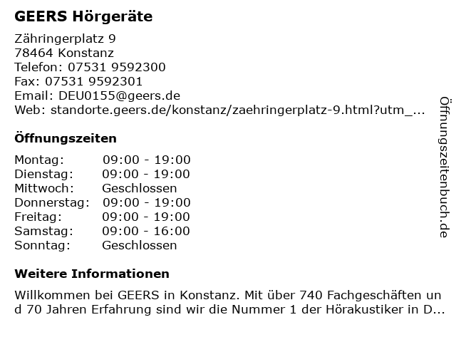 GEERS Hörgeräte in Konstanz: Adresse und Öffnungszeiten