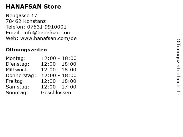 HANAFSAN Store in Konstanz: Adresse und Öffnungszeiten