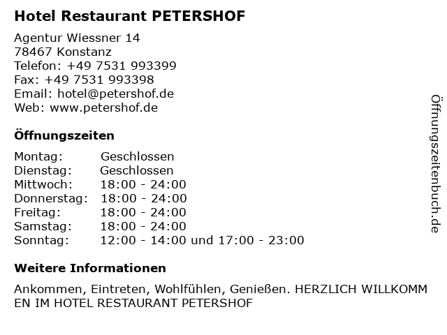 Hotel Restaurant PETERSHOF in Konstanz: Adresse und Öffnungszeiten