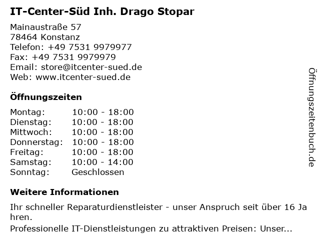 IT-Center-Süd Inh. Drago Stopar in Konstanz: Adresse und Öffnungszeiten